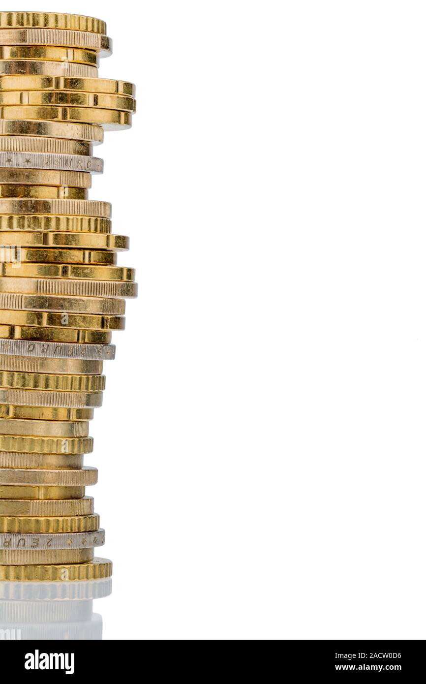 Stack of money coins against a white background Stock Photo