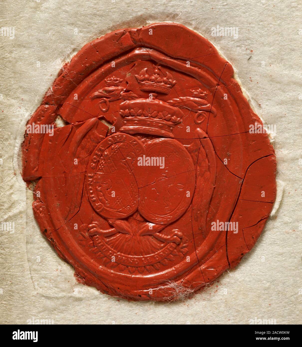 A red seal showing a coat of arms, A red seal showing a coat of arms Stock Photo