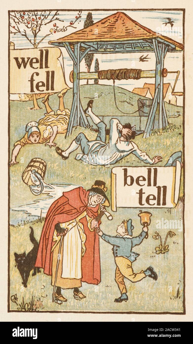 Rhyming words ending in the letter L. A boy with a bell. An old woman