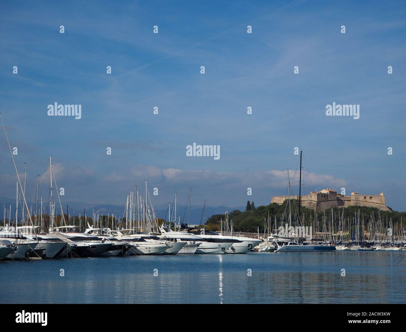 Yachts moored up in the harbour of Antibes, Cote de Azur, France Stock Photo