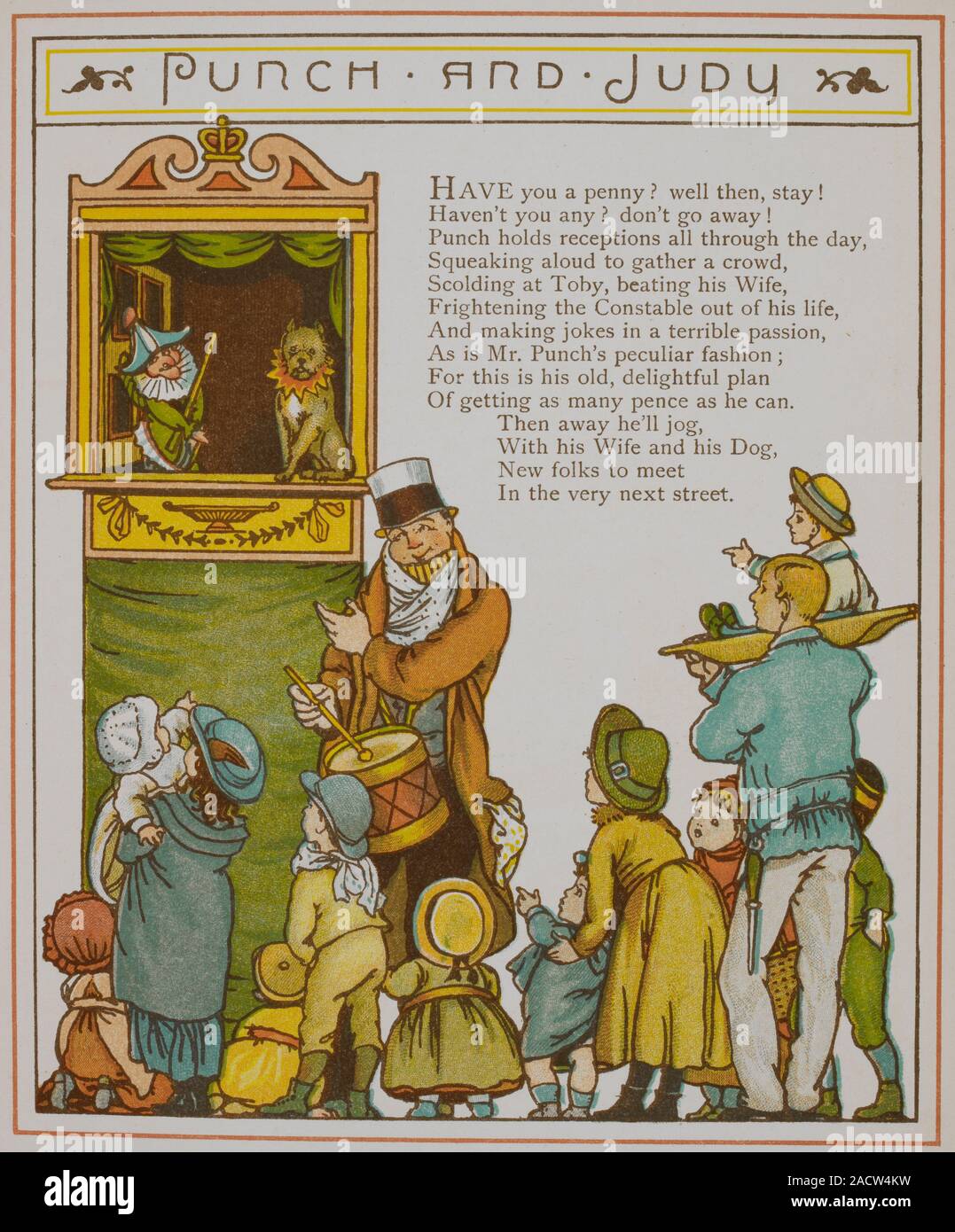 Punch and Judy. Children watching a Punch and Judy show. Illustration