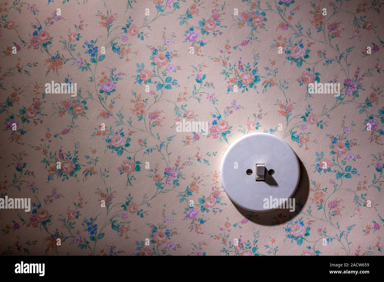 Old wallpaper with light switch Stock Photo - Alamy