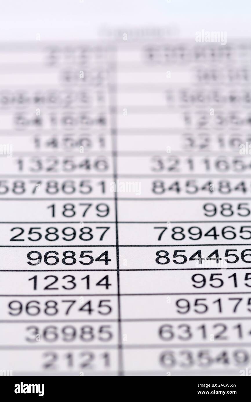 Statistics and Tables Stock Photo - Alamy