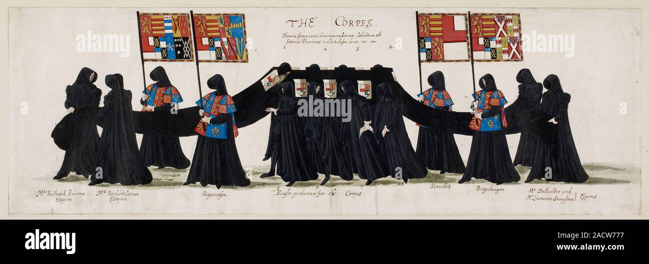 Funeral processions of prominent English figures in the 16th century. With names. Funeral of