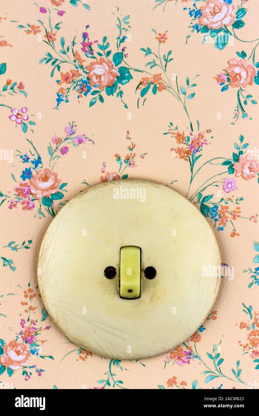 Old wallpaper with light switch Stock Photo - Alamy