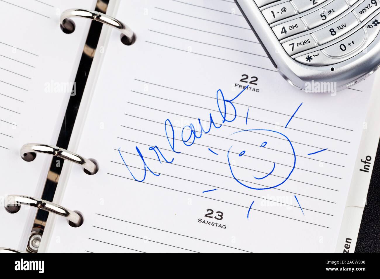 Entry in calendar: Vacation Stock Photo Alamy