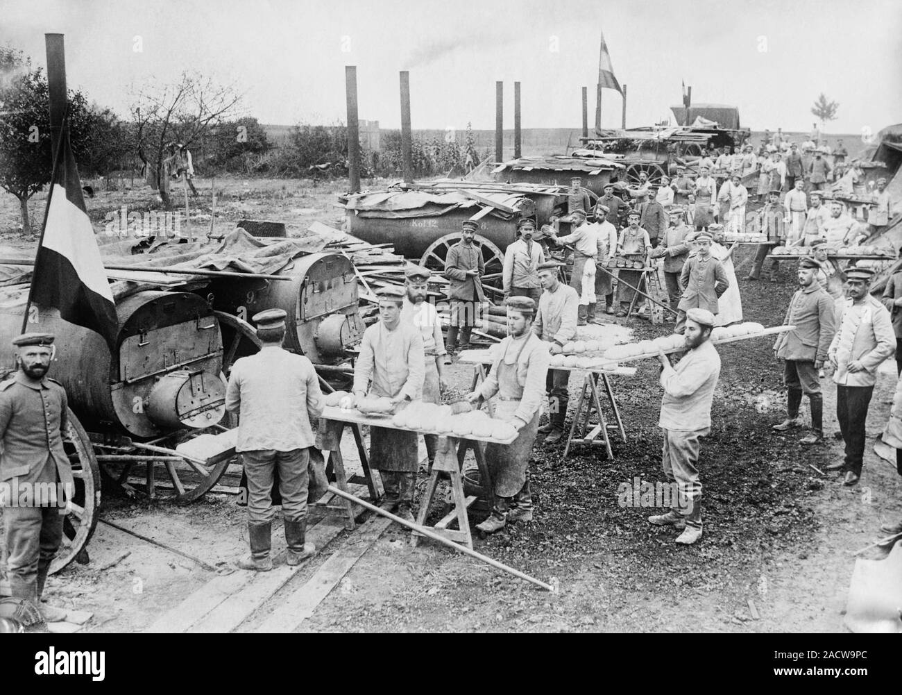 German field bakery, near Ypres, Belgium, during World War I (1914-1918 ...