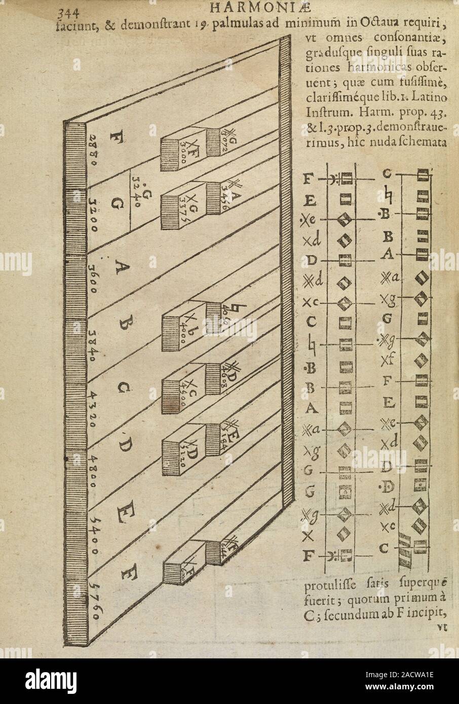 Music theory. 17th-century book page with Latin text, musical notation ...