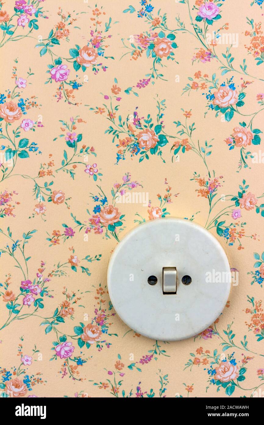 Old wallpaper with light switch Stock Photo - Alamy