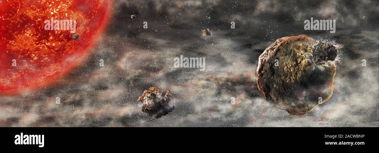 Early solar system. Artwork of the early solar system at a stage where ...