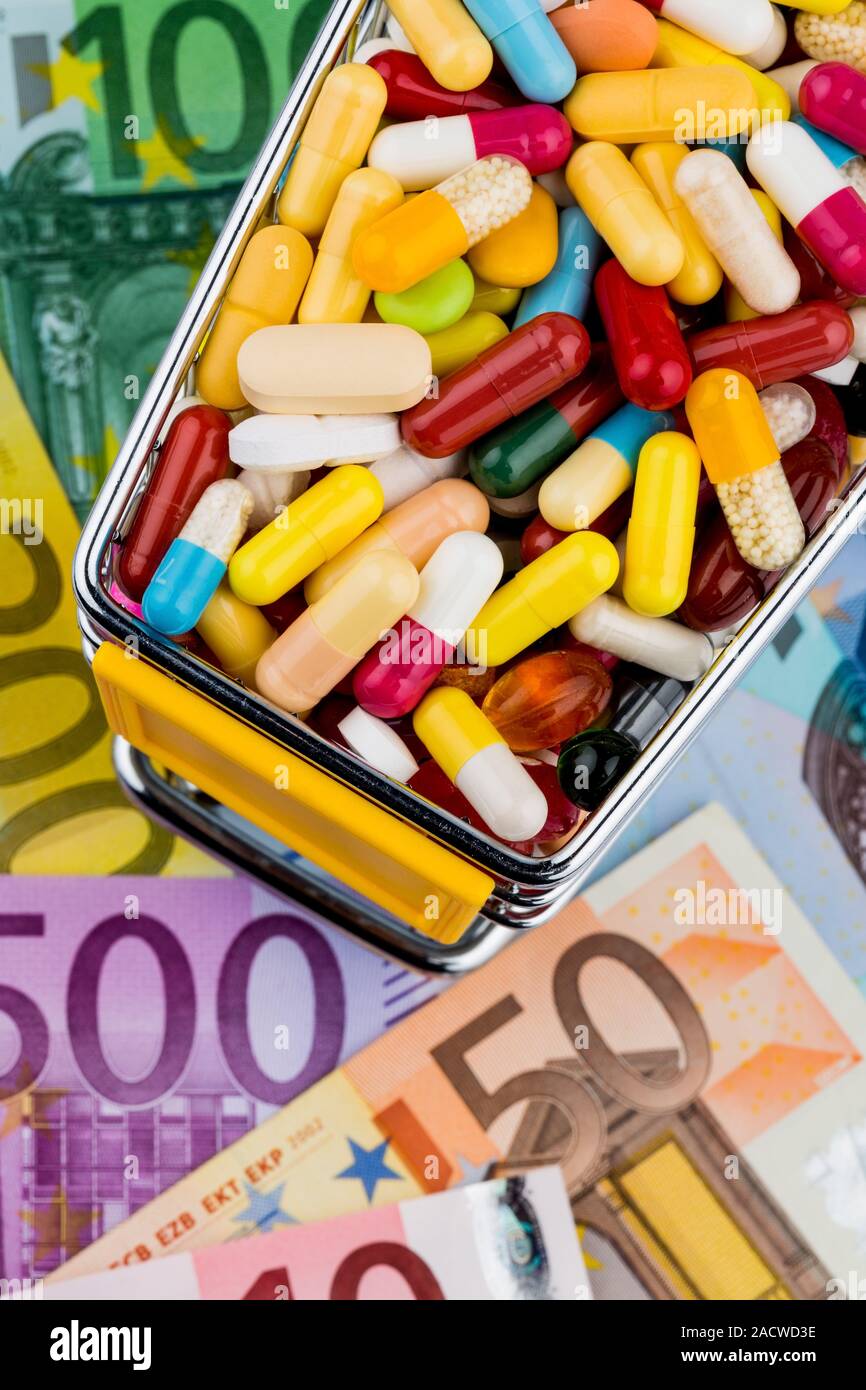 Tablets, Shopping Cart, Euro Notes Stock Photo