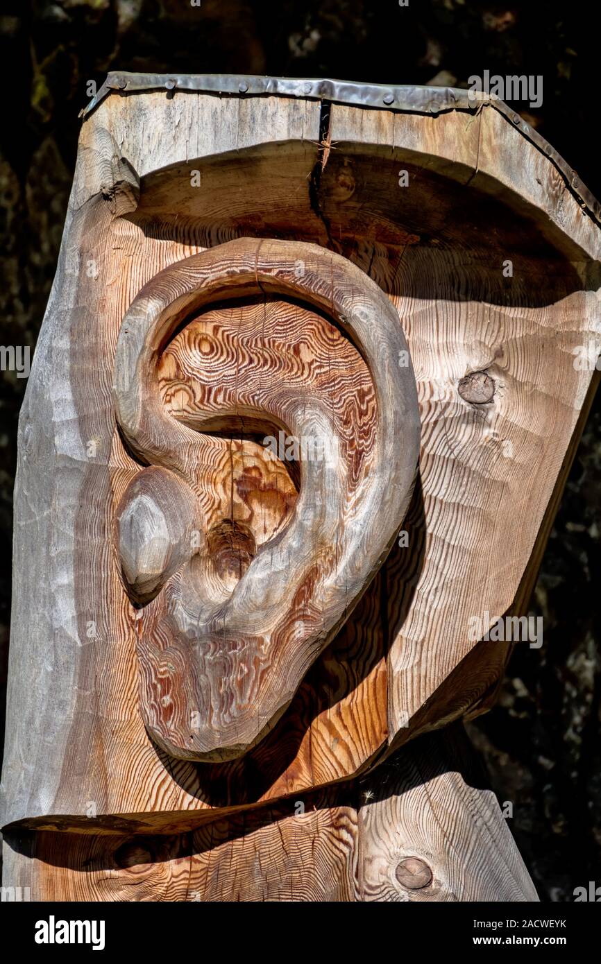 woodcarving tree trunk sense organs Stock Photo
