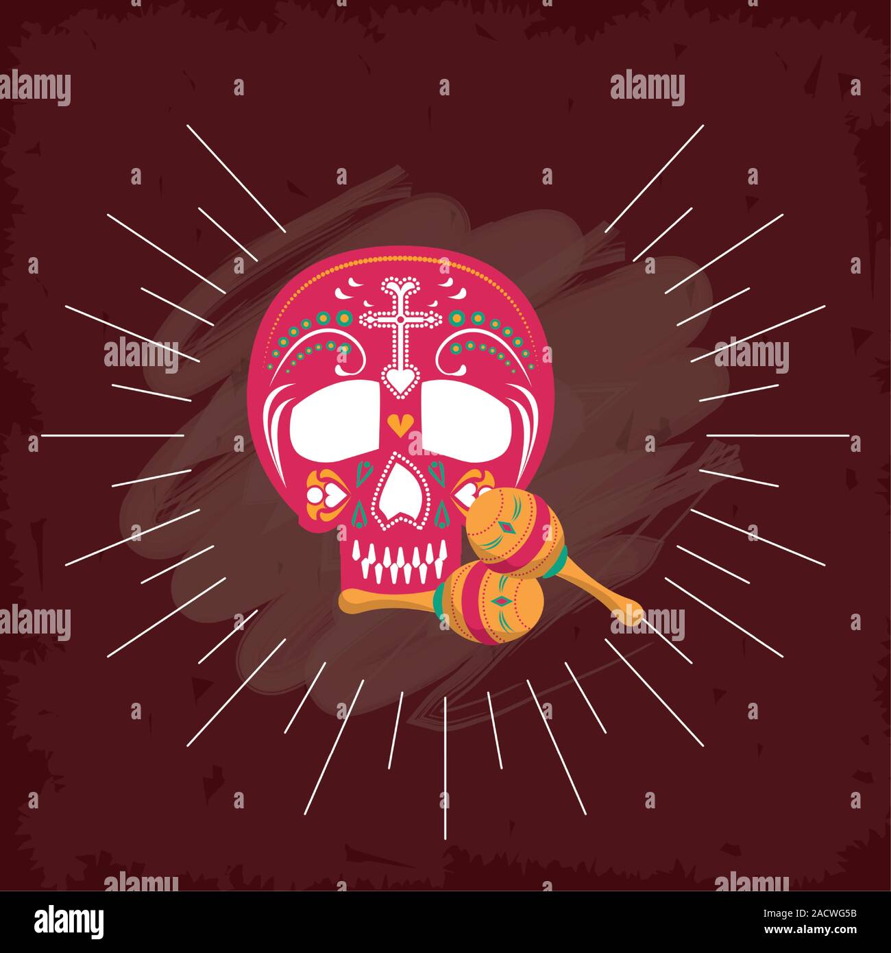 maracas and head skull mexican culture Stock Vector Image & Art - Alamy