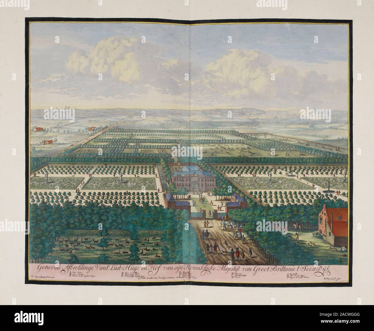 View of the country house and court at Soestdijk, General view of the country house and court of His Majesty the King of Great Britain at Soestdijk (c Stock Photo