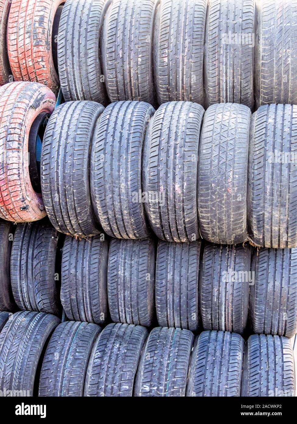 Stack of worn car tires Stock Photo