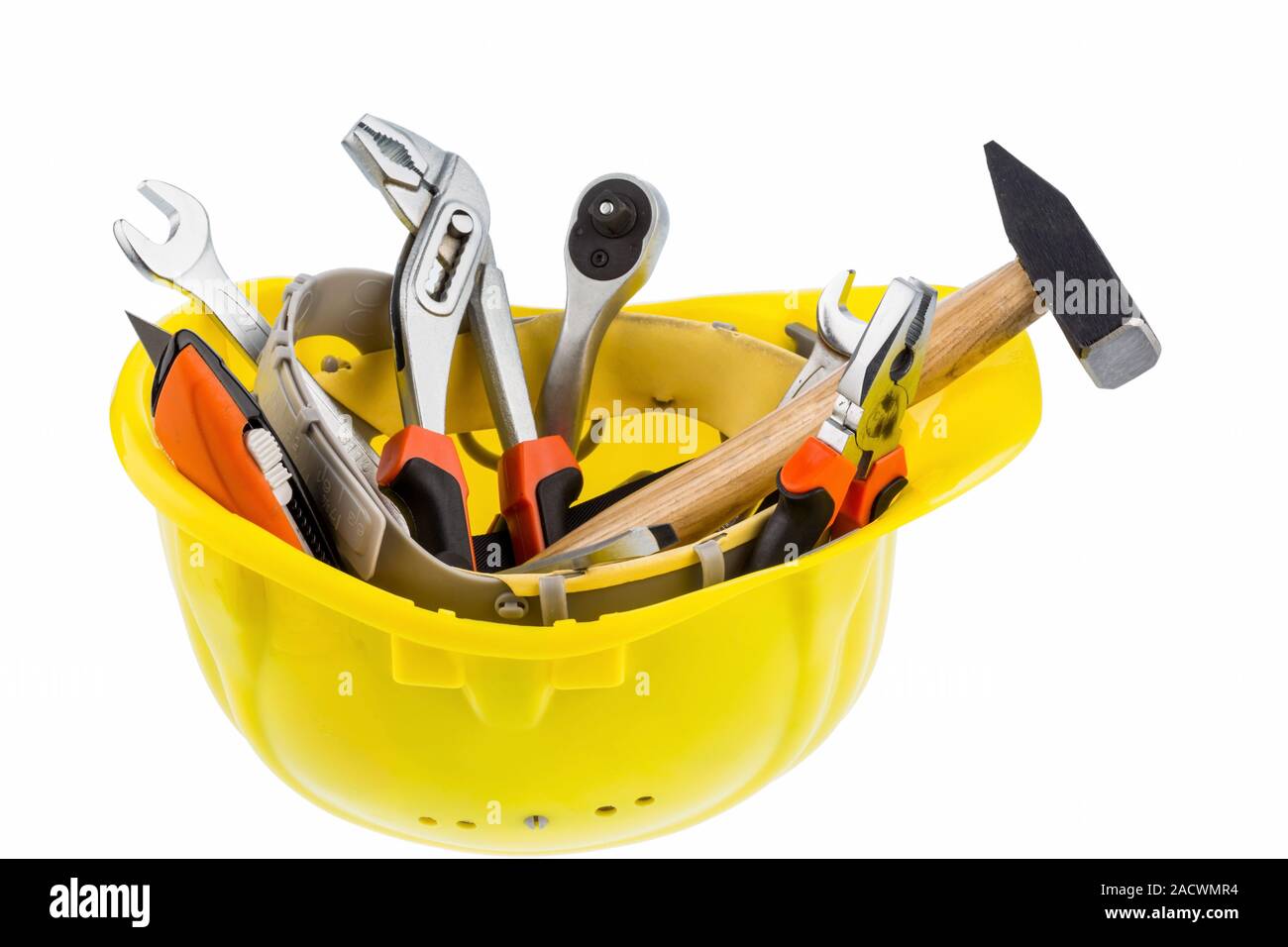 Tool in a safety helmet Stock Photo