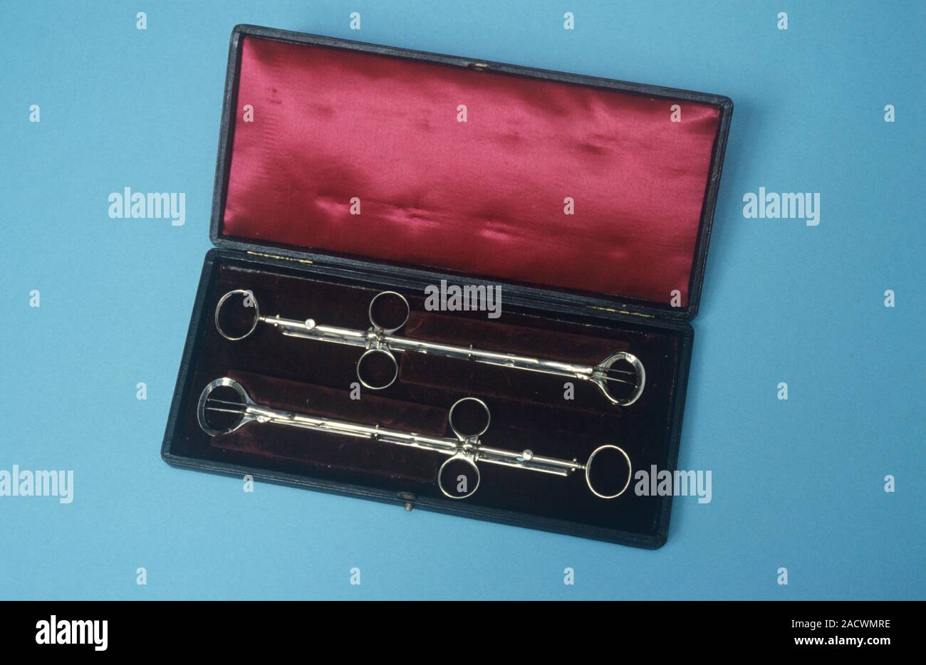 Two cased tonsillectomy guillotines dating from around 1890, England