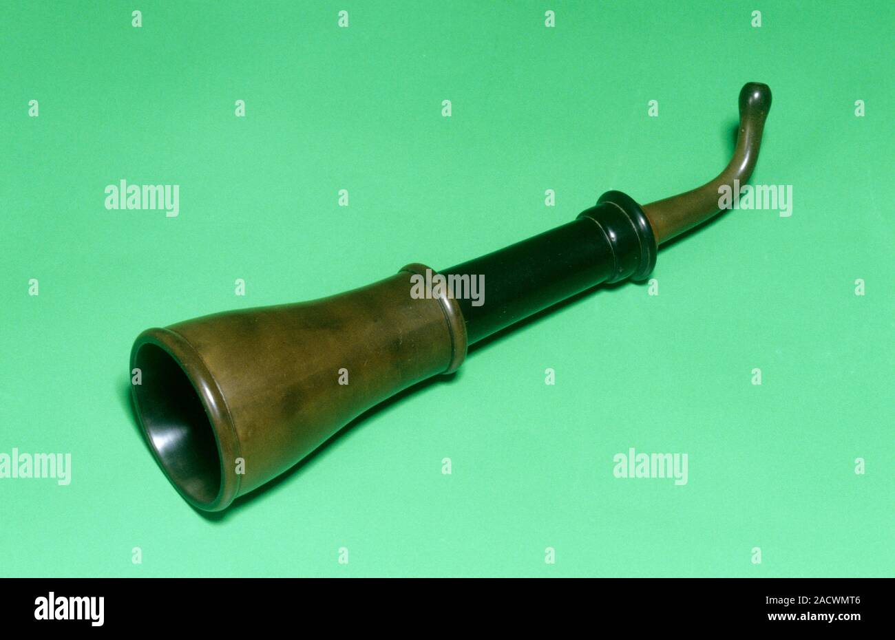 Extendable ear trumpet in gutta percha. Ear trumpets were used to aid