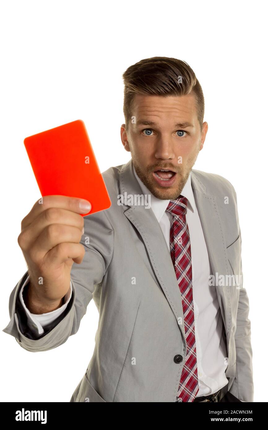 Manager with red card Stock Photo Alamy