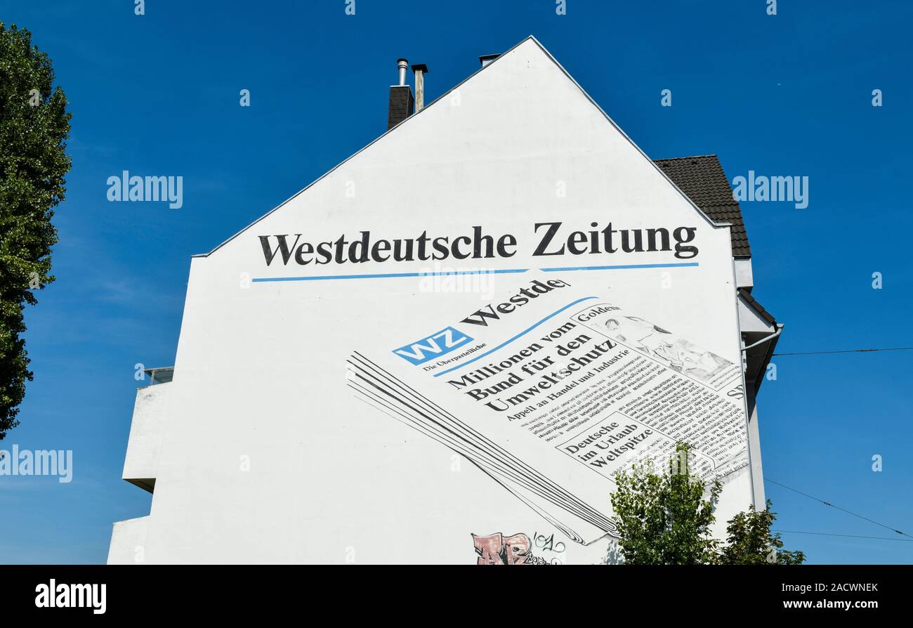 Werbung Westdeutsche Zeitung WZ, Hauswand, Oberkassel, Düsseldorf, Nordrhein-Westfalen, Deutschland Stock Photo