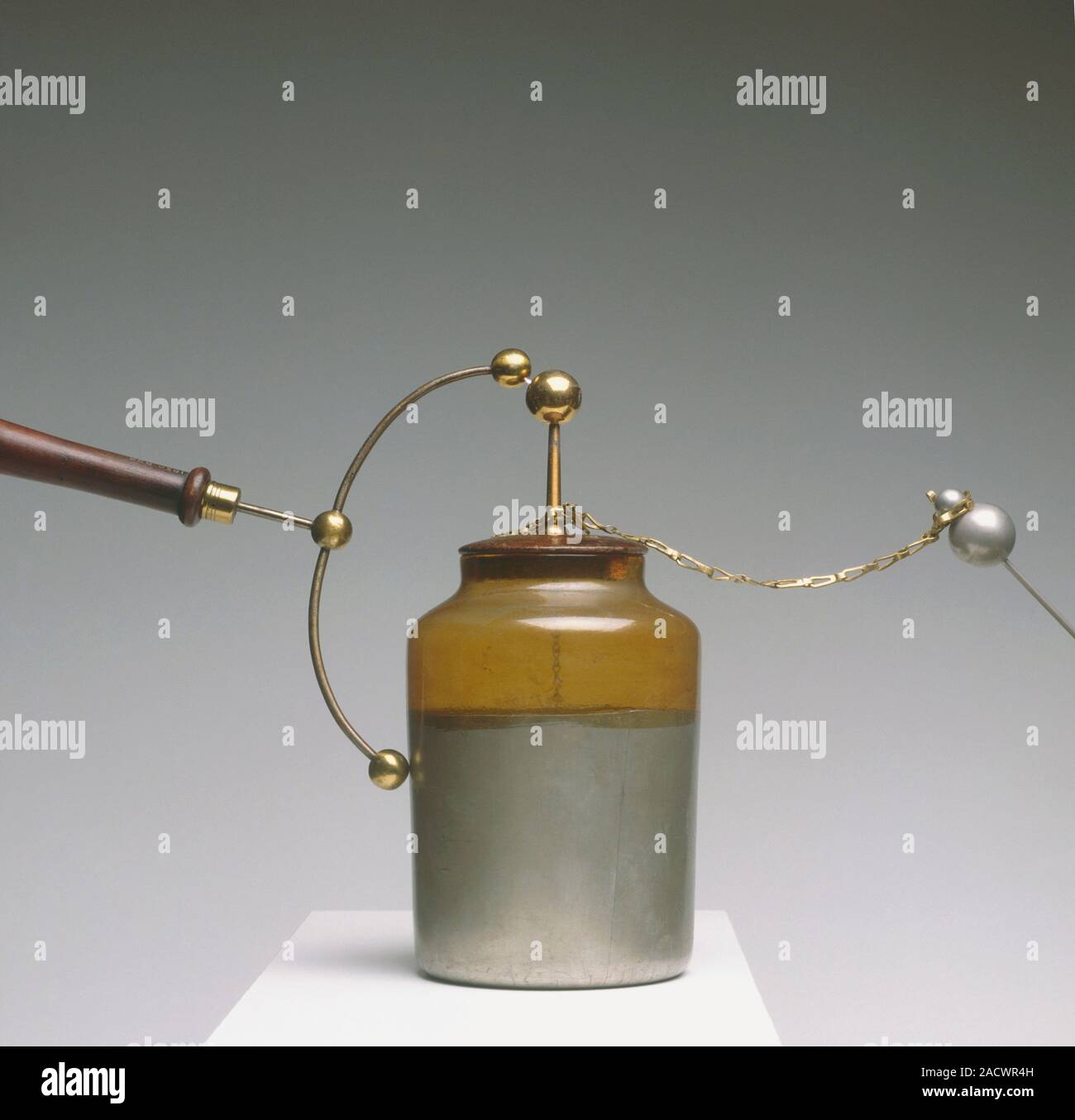 Replica of Leyden jar, storing electric charge, invented by Pieter van