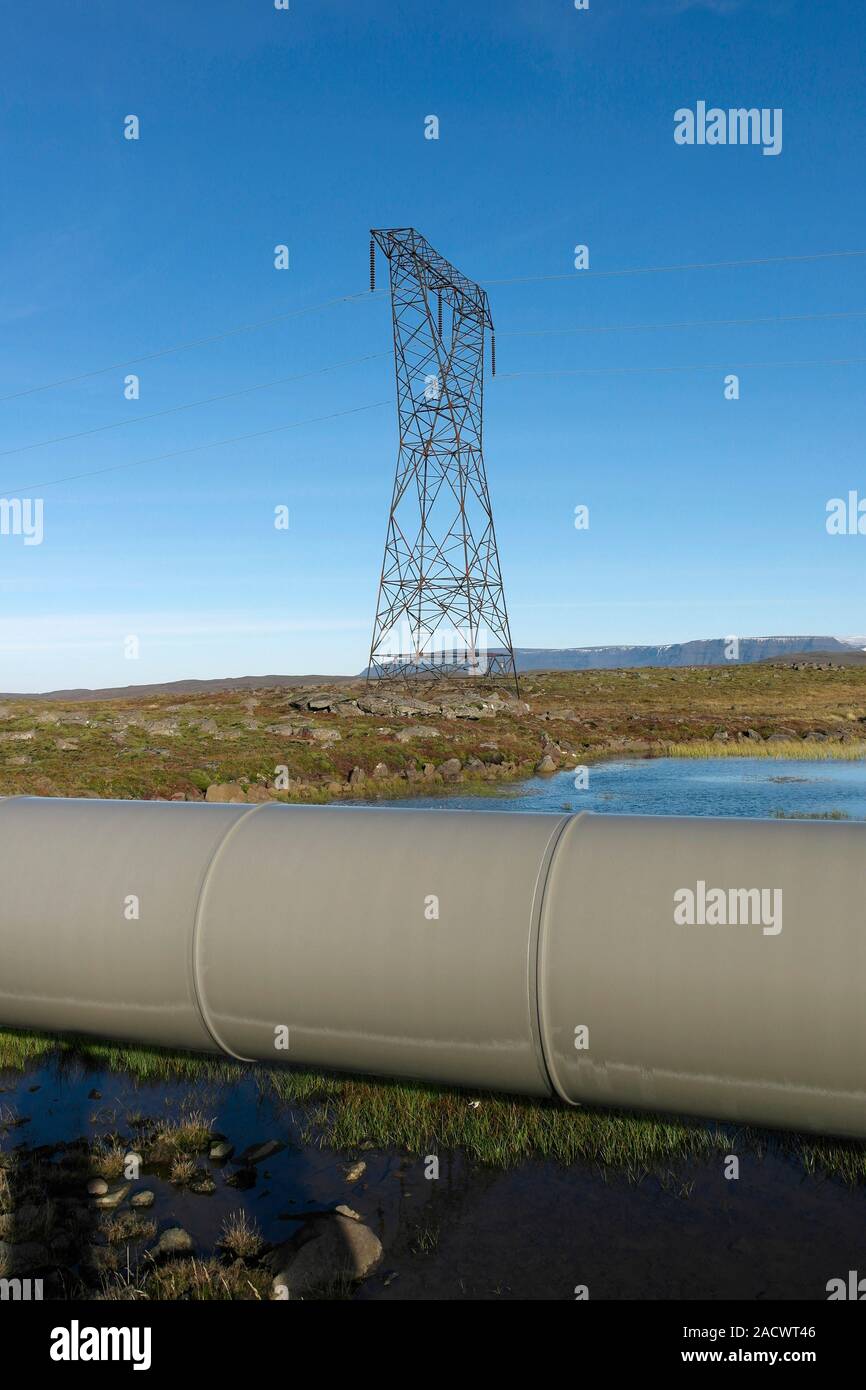 Geothermal hot water pipe. Geothermal pipe carrying hot water to