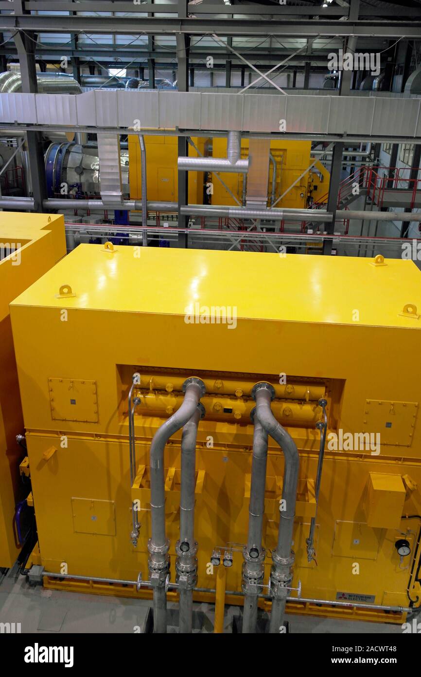 Power station heat exchanger. Part of the heat exchanger in a geothermal power station and electricity generator in Iceland. Geothermal power stations Stock Photo