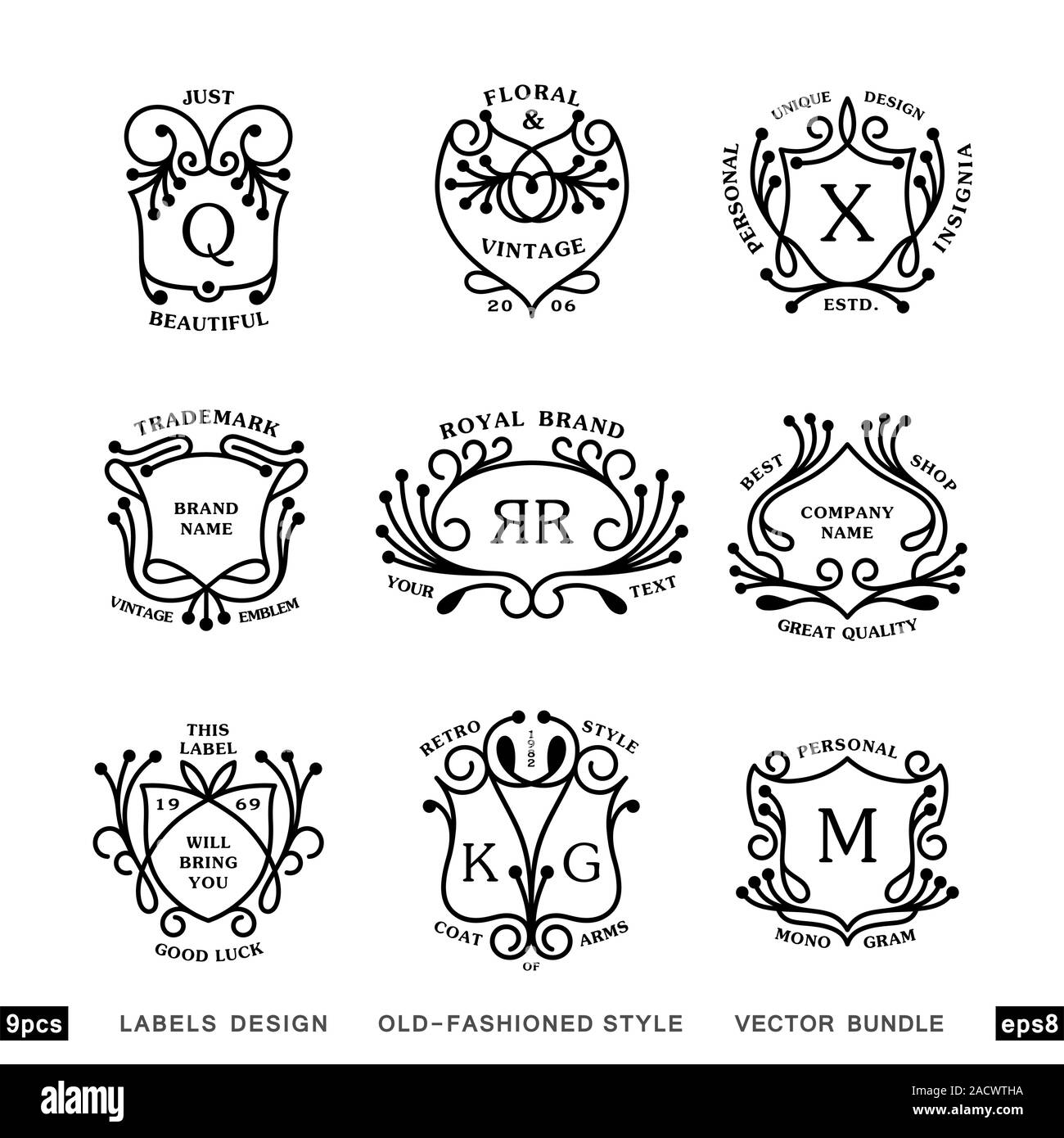 Vintage monogram and shield Black and White Stock Photos & Images - Alamy