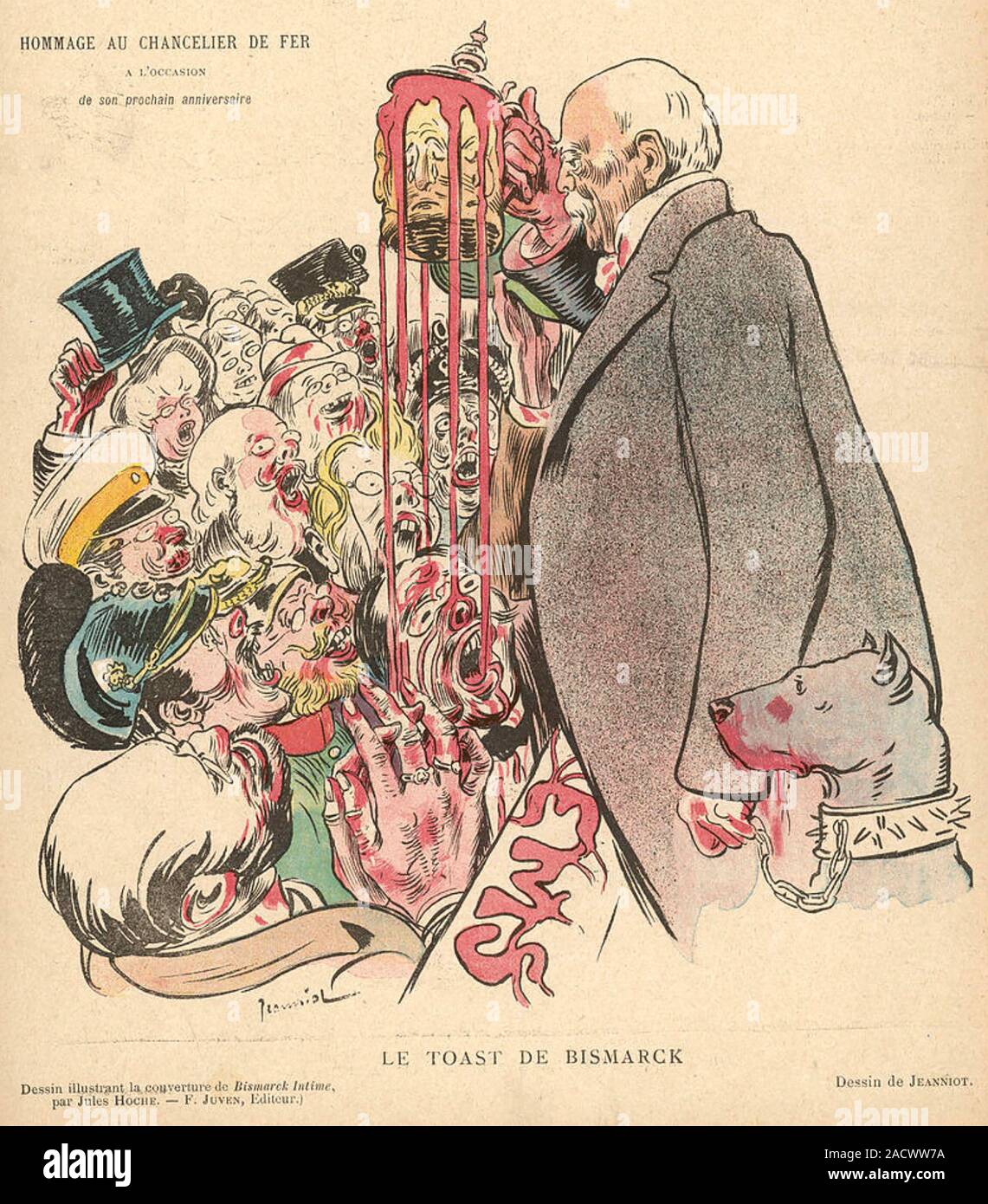 OTTO von BISMARCK (1815-1898) Prussian statesman in a French cartoon captioned The Toast of Bismarck - Hommage to the Iron Chancellor on the occasion of his next birthday. Published 1898. Stock Photo
