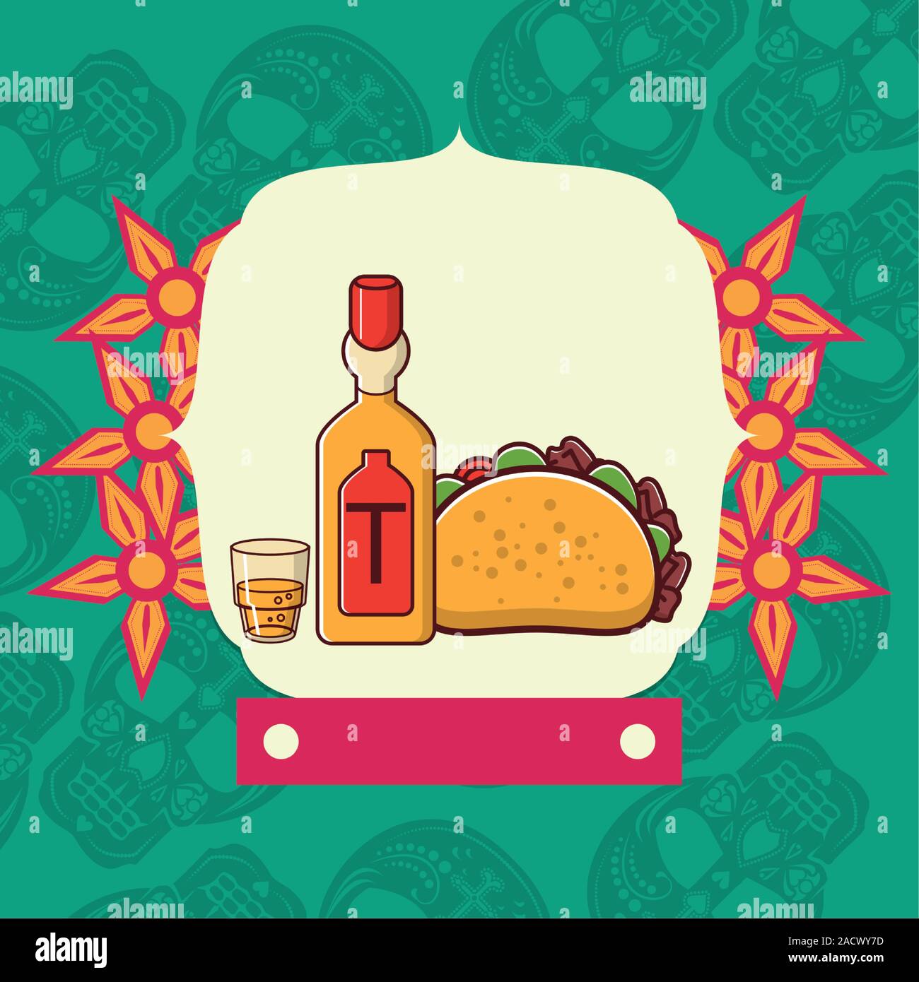 delicious taco mexican food with tequila bottle Stock Vector Image ...