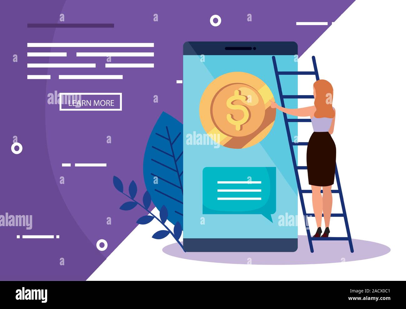 business woman and smartphone with coin Stock Vector Image & Art - Alamy