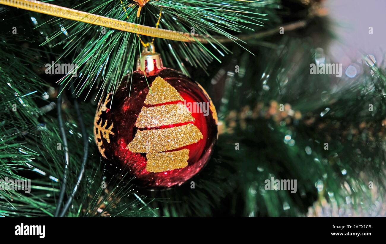 Christmas ball toy on the tree Stock Photo