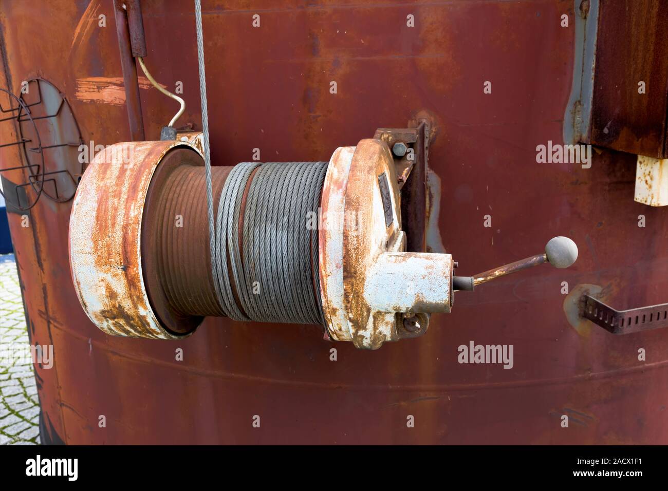 Rusted cable winch Stock Photo