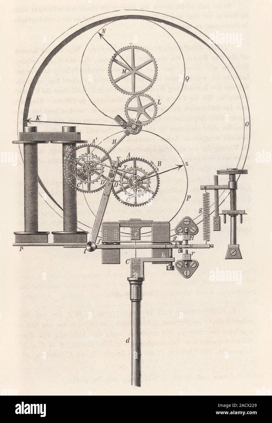 clock. 19thcentury artwork of the internal working of