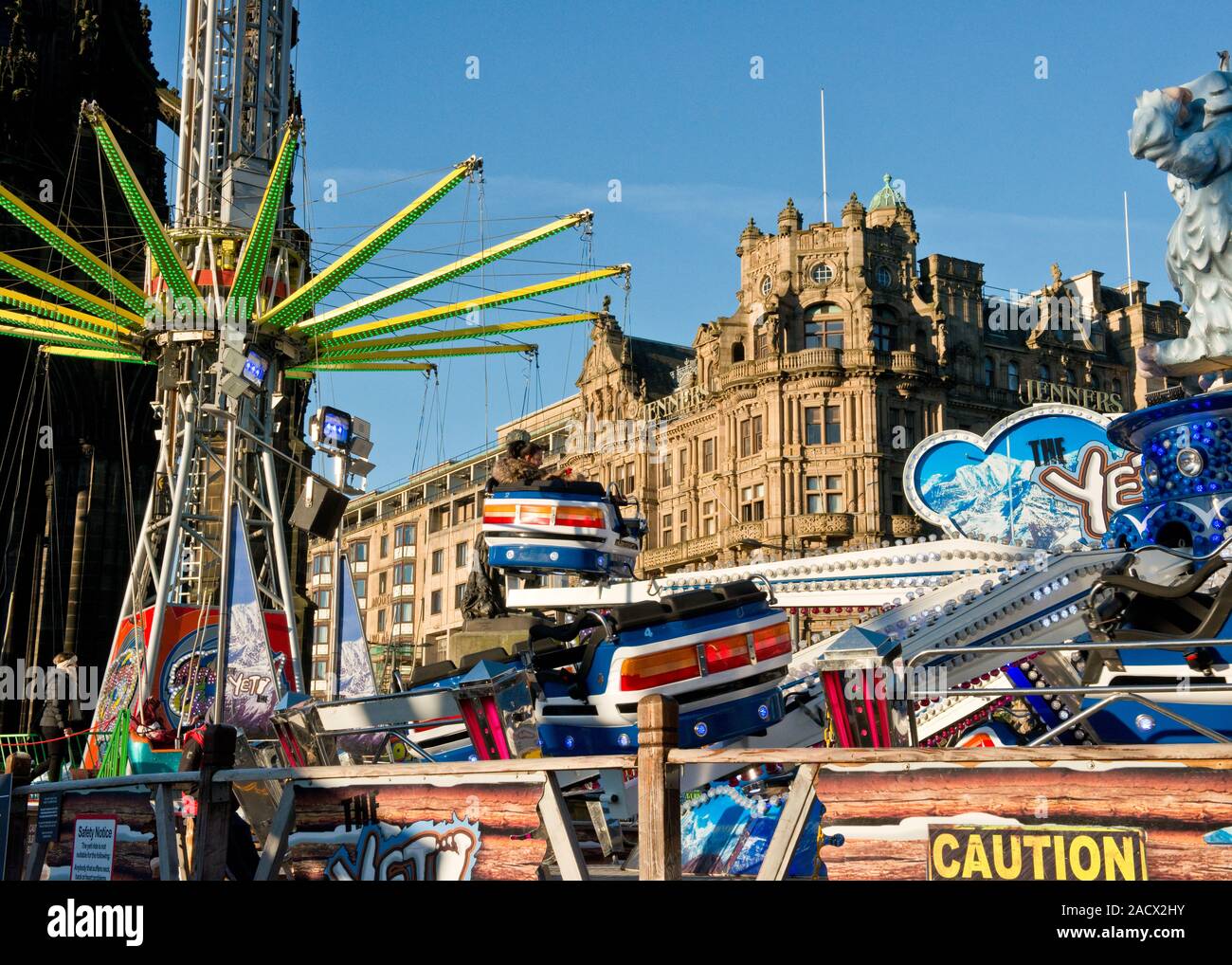 Yeti and Star Flyer fairground rides. Edinburgh Christmas Market and
