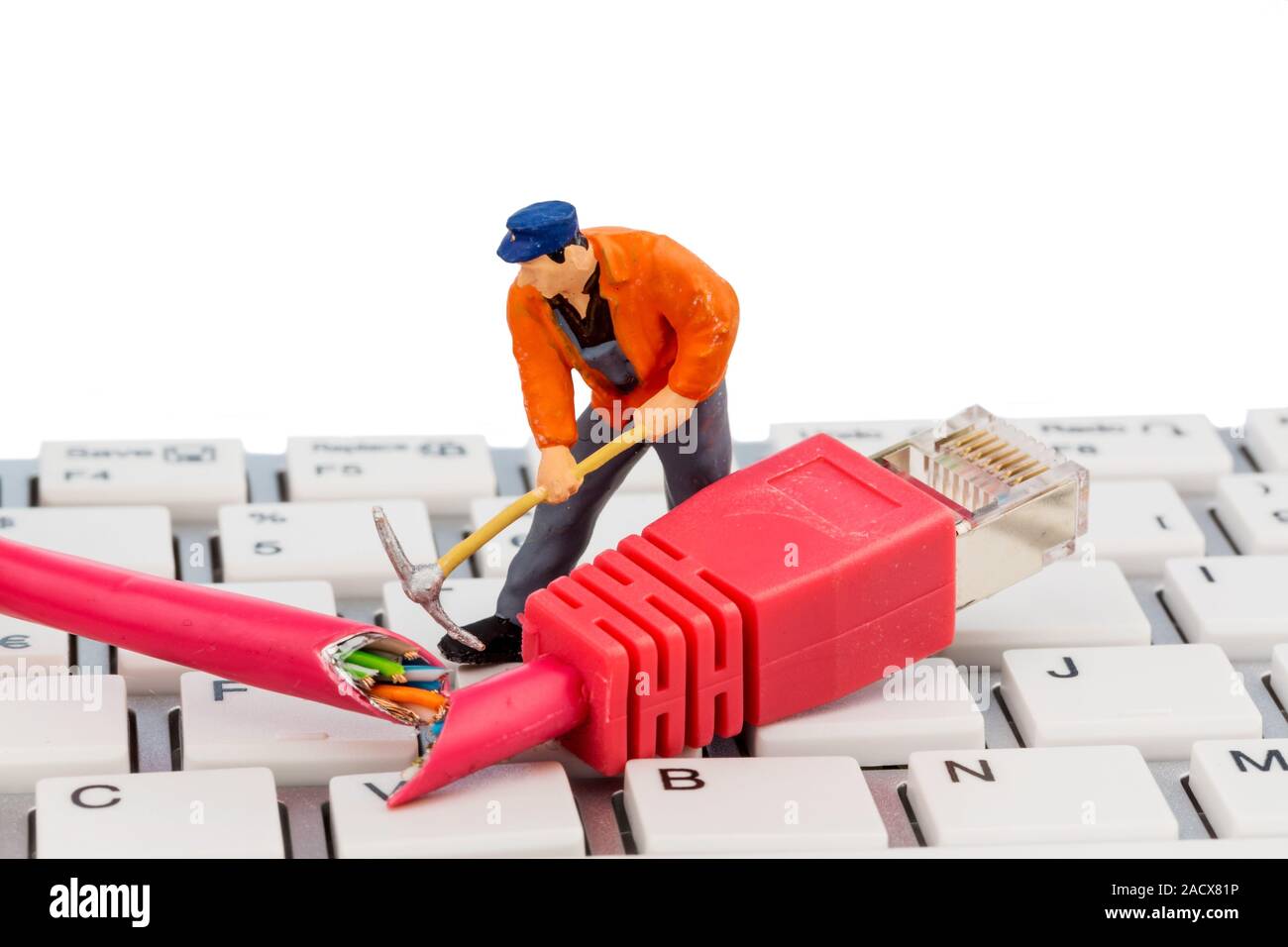 worker, network connector, keyboard Stock Photo