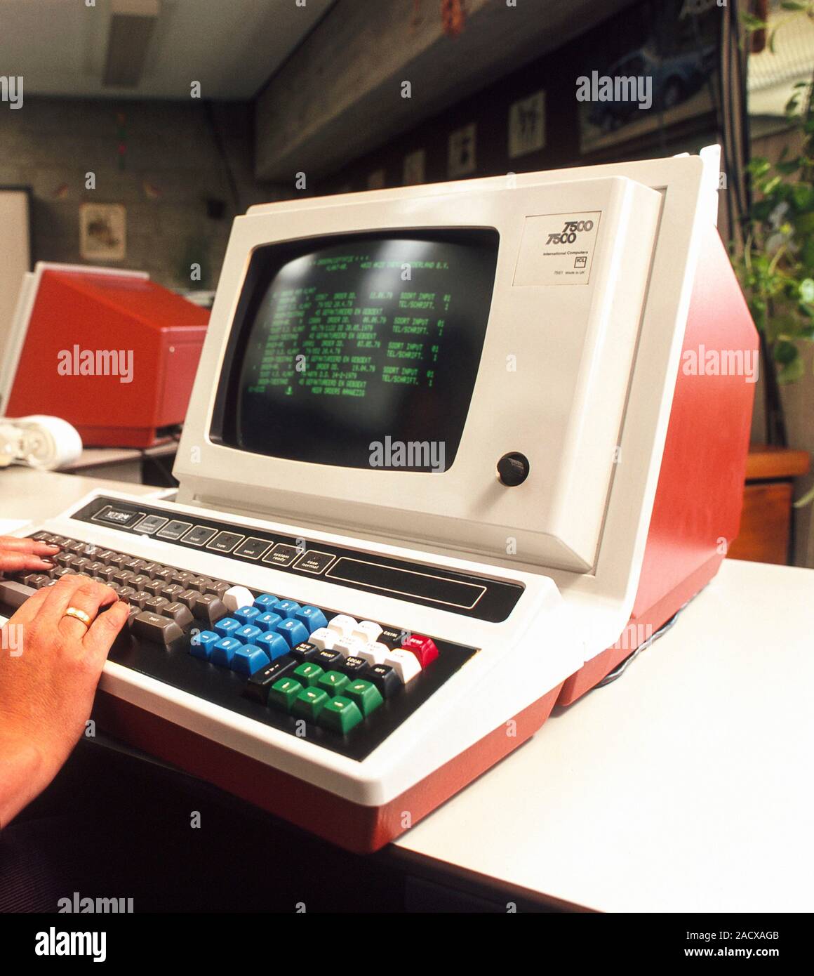 Early computer terminal. This computer is the ICL 7500 Modular Terminal ...
