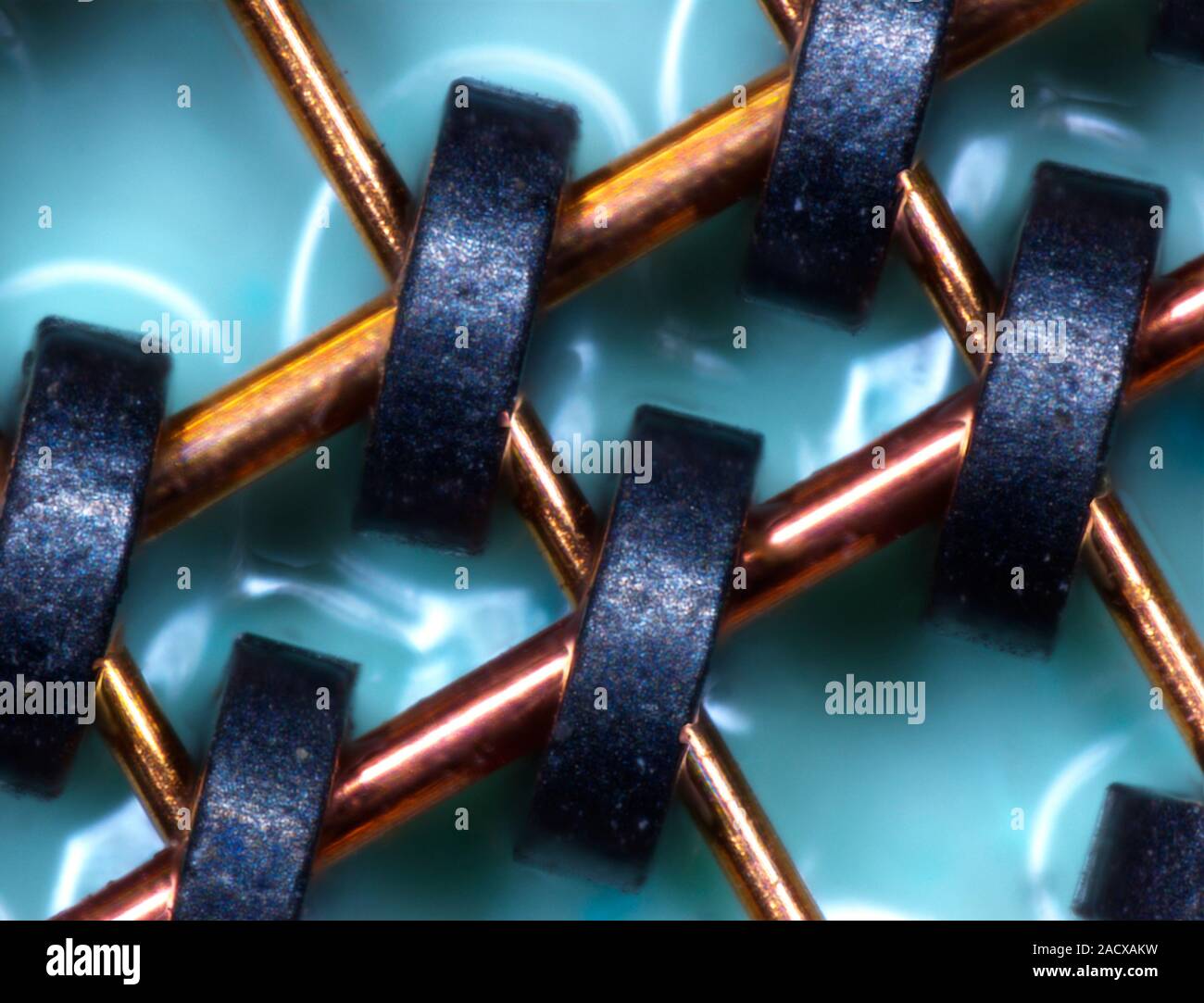 Magnetic-core memory array, macrophotograph. It uses tiny magnetic ...