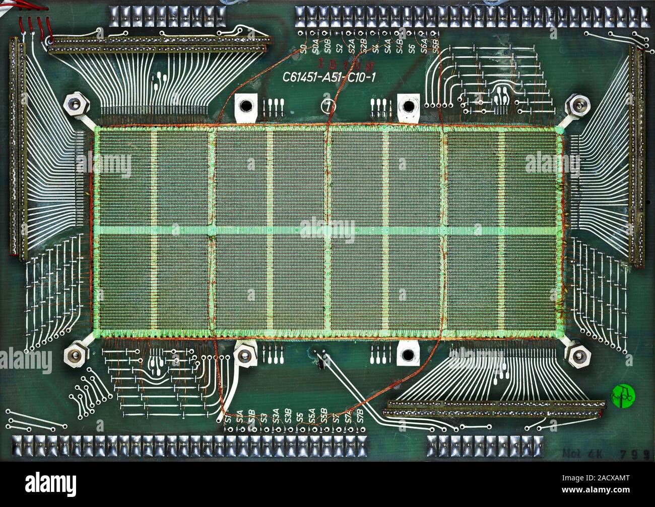 Magnetic-core memory board of a Siemens computer. It uses tiny magnetic ...