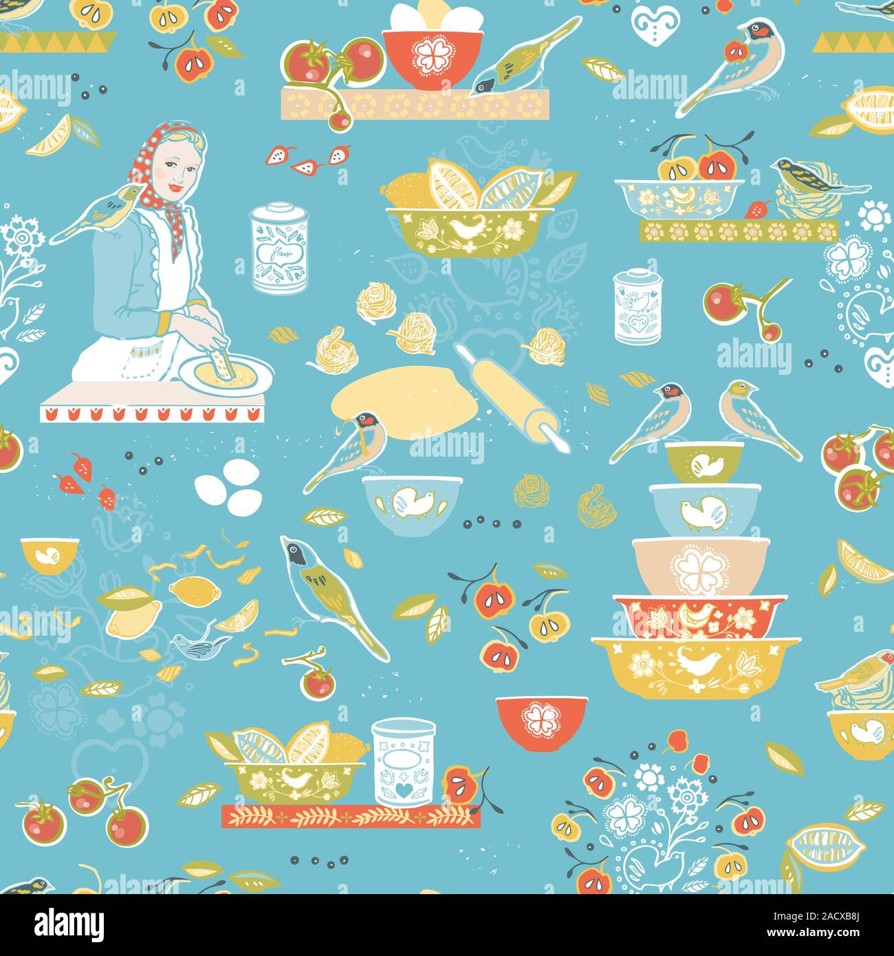Retro Cozy Kitchen Utensil Pattern Seamless Vector Background