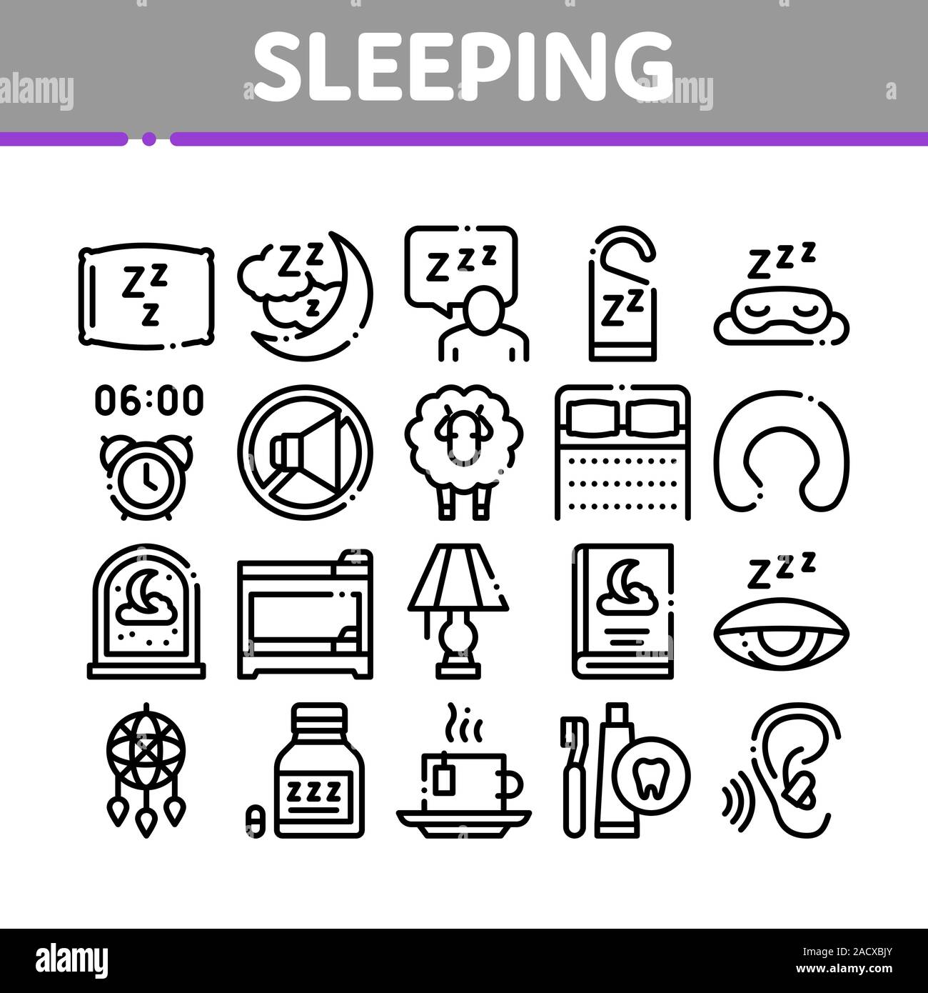 Sleeping Time Devices Collection Icons Set Vector Stock Vector