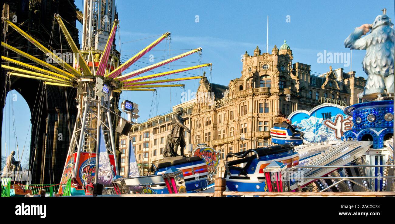 Yeti and Star Flyer fairground rides. Edinburgh Christmas Market and