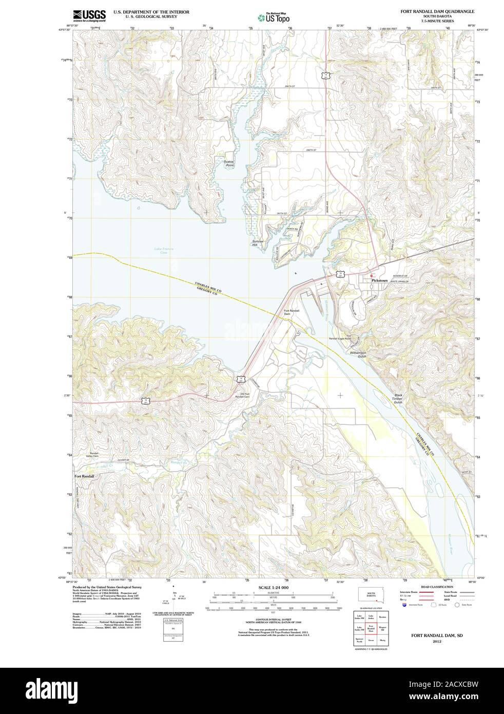 USGS TOPO Map South Dakota SD Fort Randall Dam 20120621 TM Restoration