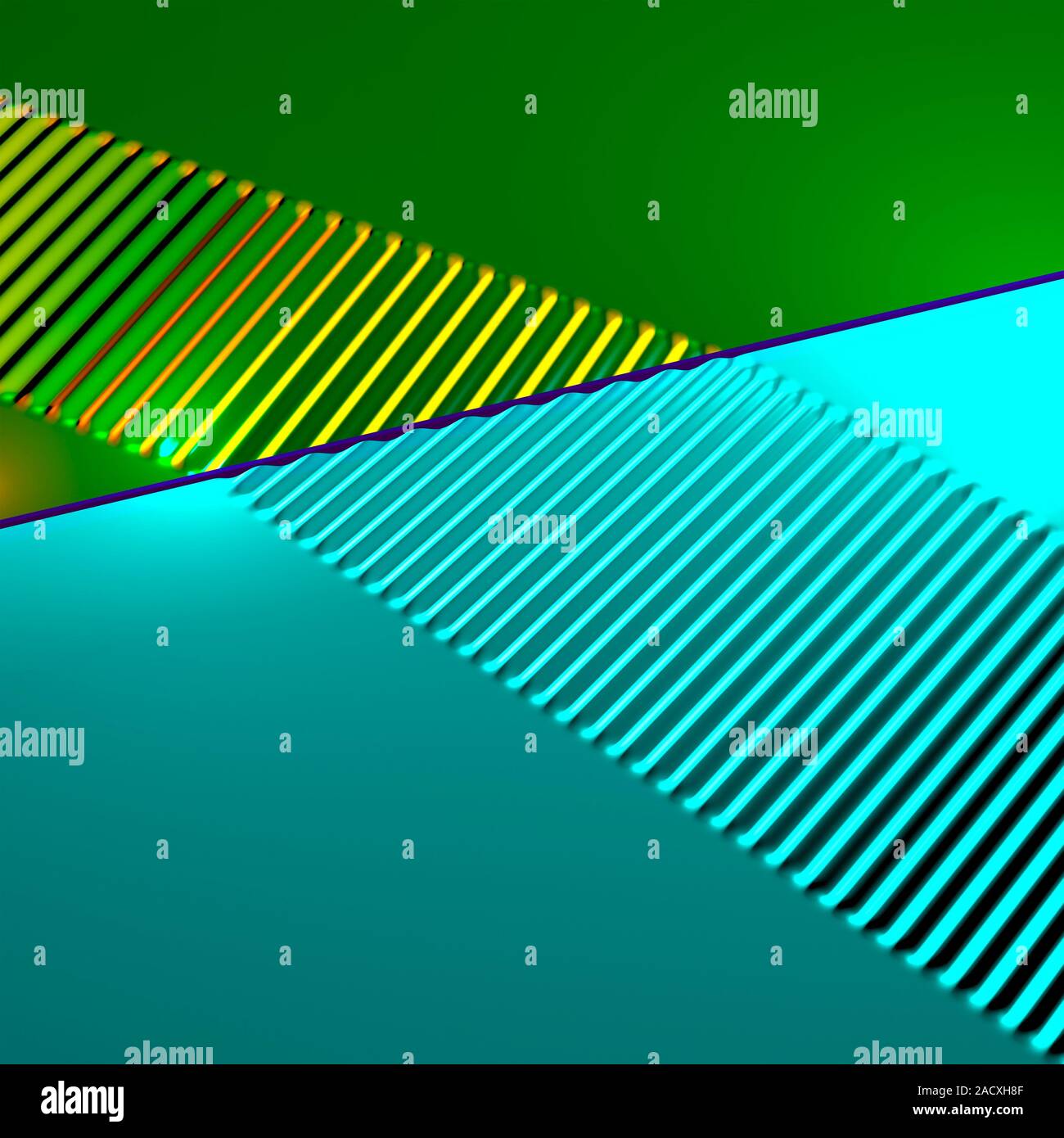 This image may not be used in educational posters Straight wave refraction. Artwork showing straight waves passing from one medium (top) into a denser Stock Photo