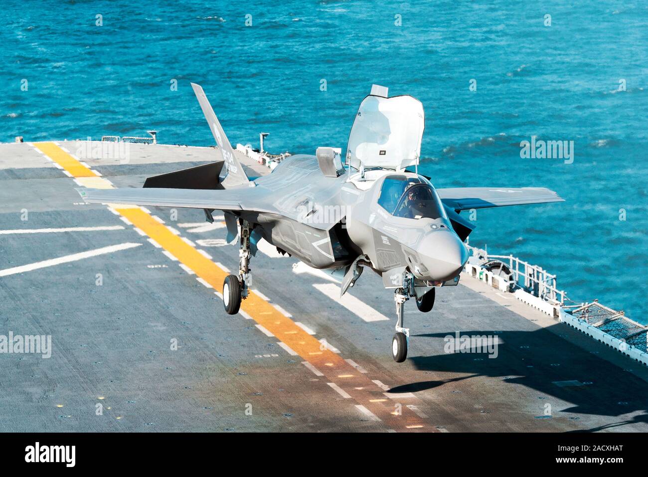 Lockheed Martin F-35B Lightning II fighter jet landing during sea ...