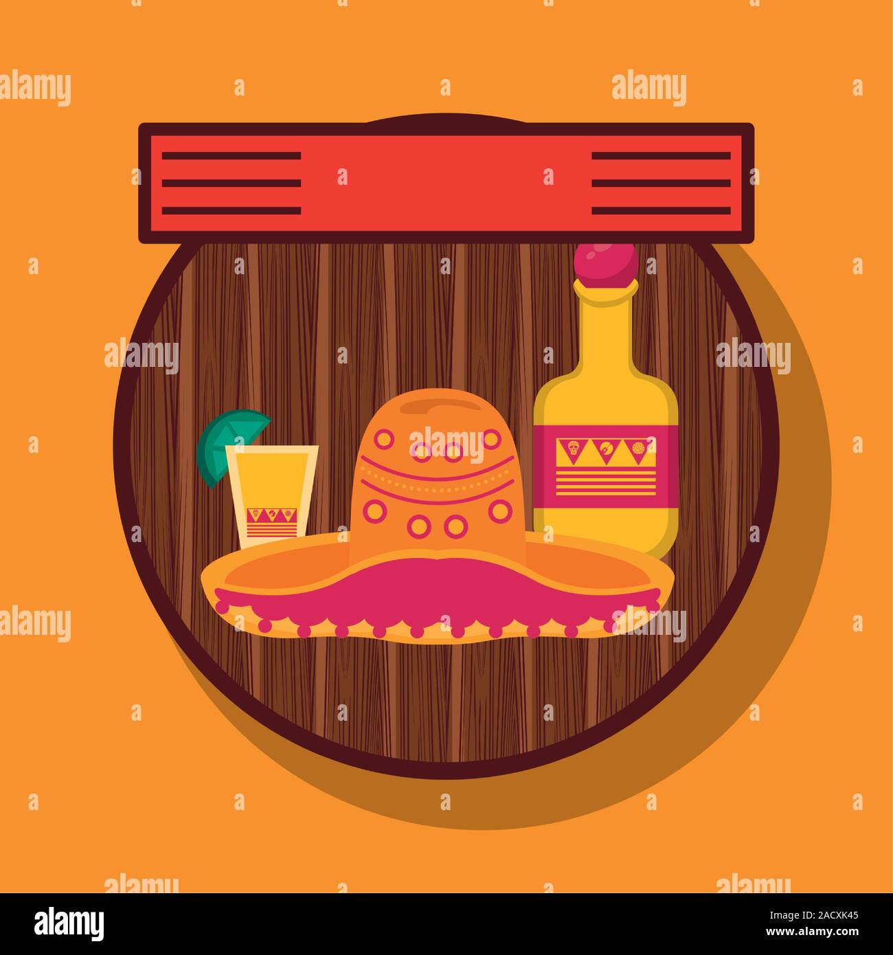mexican culture hat with tequila bottle Stock Vector Image & Art Alamy