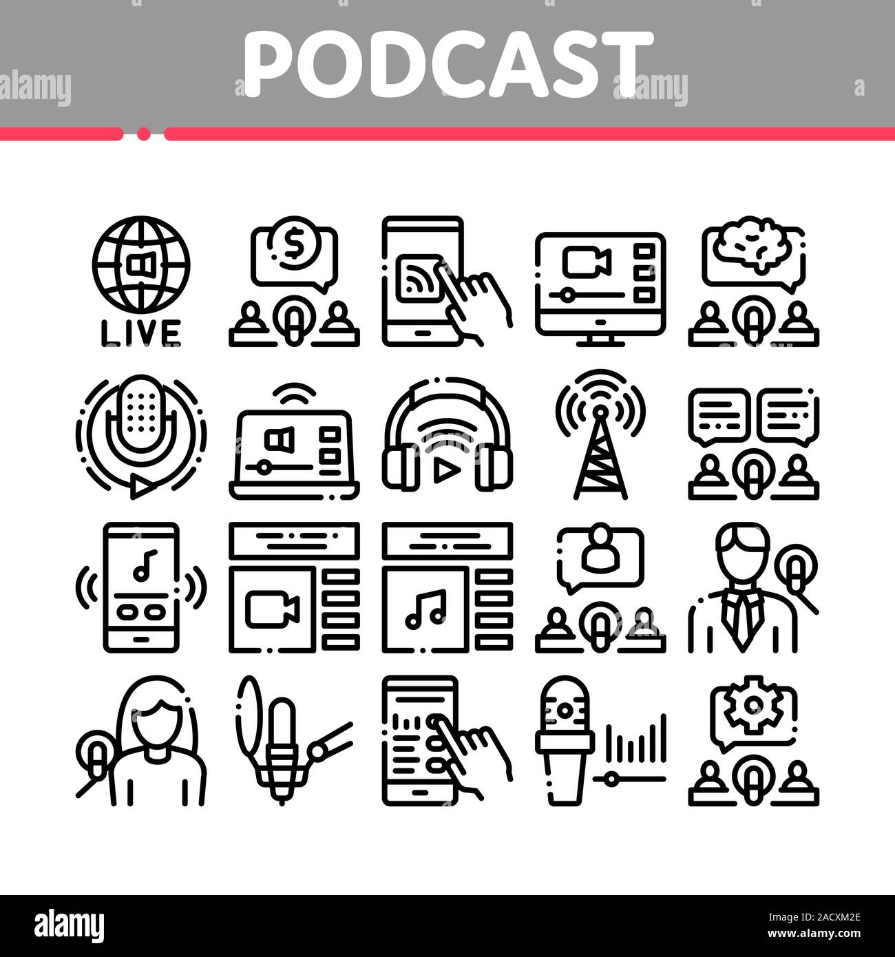 Podcast And Radio Collection Icons Set Vector Stock Vector Image & Art ...