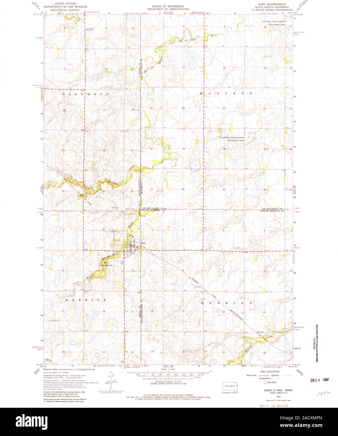 USGS TOPO Map South Dakota SD Gary 343257 1967 24000 Restoration Stock