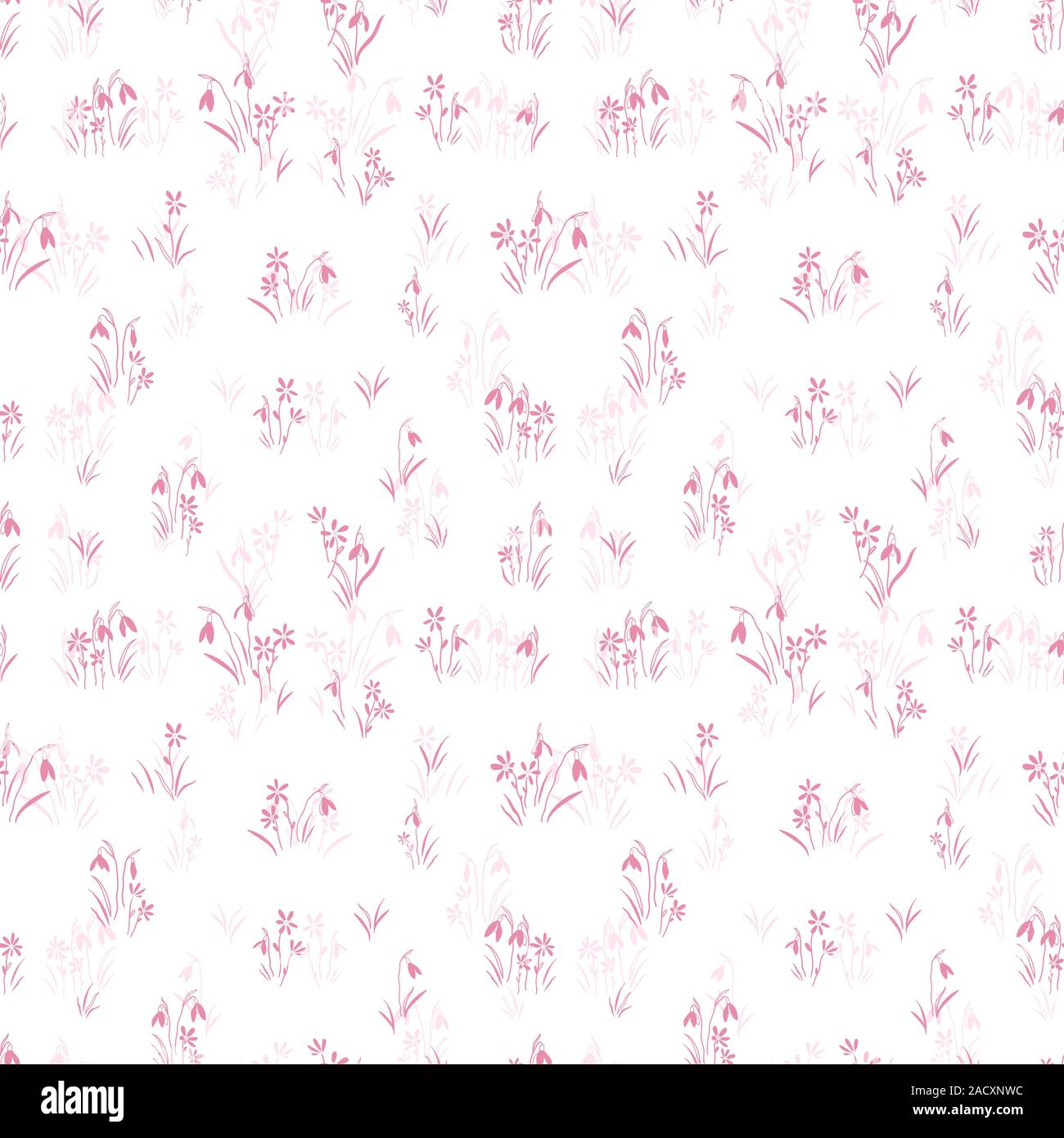 Cute hand drawn spring flower field, early blooming floral background ...