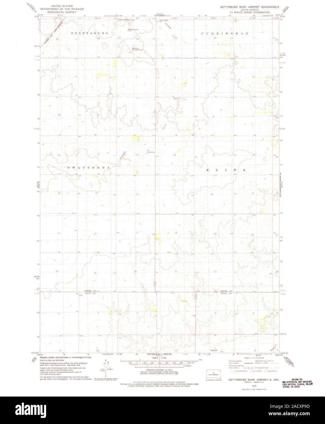 USGS TOPO Map South Dakota SD Gettysburg Muni Airport 343264 1978 24000 Restoration Stock Photo